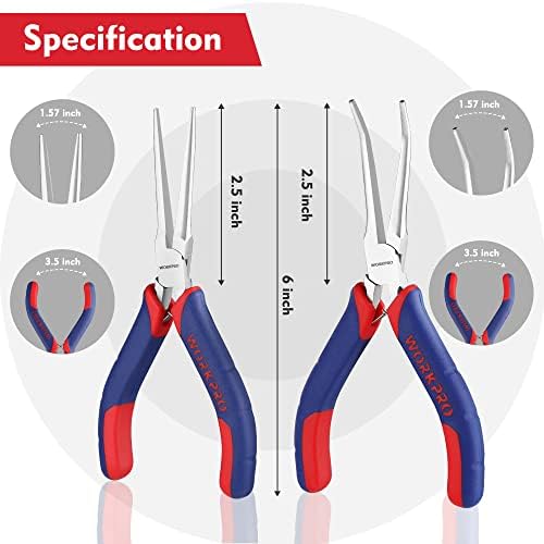 WORKPRO 2-Piece 6" Mini Needle Nose Pliers Set, Long Nose Pliers, Bent Nose - Image 3