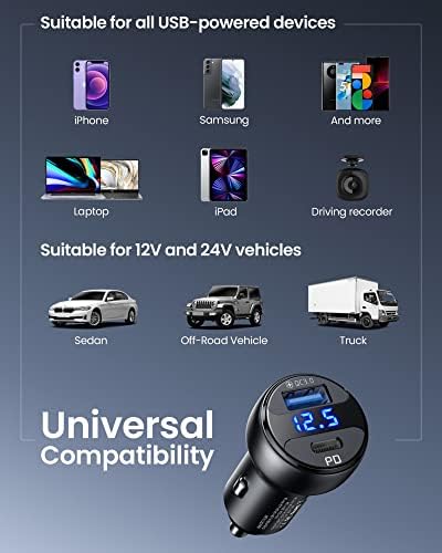 Car Charger USB C, INIU 66W Total Car Charger Fast Charging, All-Metal Mini 3A - Image 6