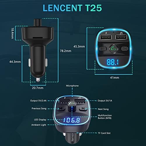 LENCENT FM Transmitter, Bluetooth FM Transmitter Wireless Radio Adapter Car Kit - Image 6