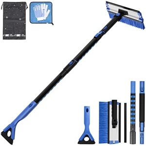 JOYTUTUS 47.7″ Extendable Snow Brush and Ice Scraper, 270° Pivoting Snow Scraper