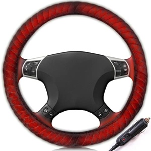 Zone Tech Car Steering Wheel 12V Heated Cover - Classic Black Premium Quality
