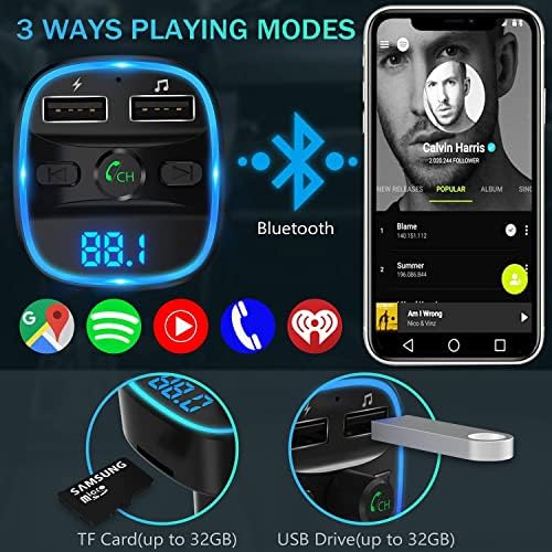 LENCENT FM Transmitter, Bluetooth FM Transmitter Wireless Radio Adapter Car Kit - Image 2
