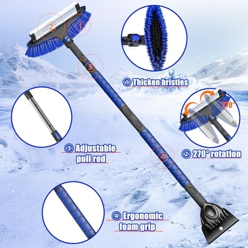 TESSONO 55.7" Ice Scraper, Extendable Snow Brush and Snow Broom with Ergonomic - Image 5
