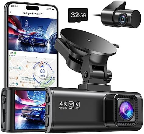 REDTIGER Dash Cam Front Rear, 4K/2.5K Full HD Dash Camera for Cars, Free 32GB