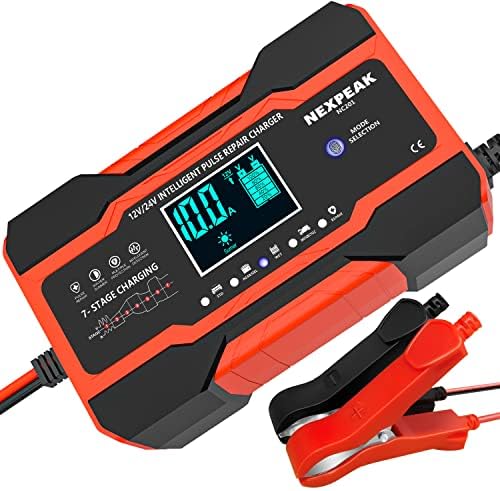 10-Amp Car Battery Charger, 12V and 24V Smart Fully Automatic Battery Charger