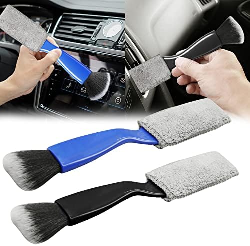 2 Pcs Double Head Brush for Car Cleaning, Portable Car Interior Detailing Brush