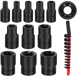 SEDY 11-Piece E-Torx Socket Set - Star Socket Set with Socket Rail