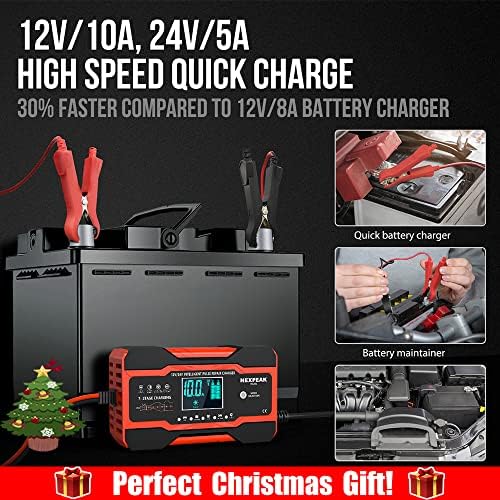 10-Amp Car Battery Charger, 12V and 24V Smart Fully Automatic Battery Charger - Image 2