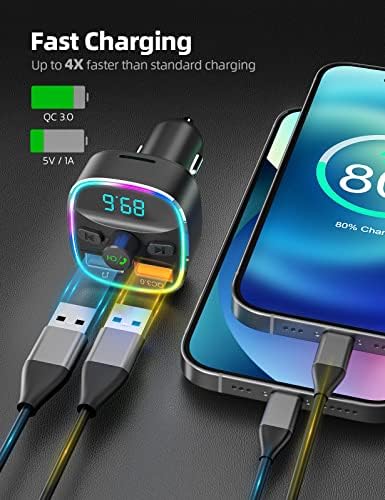 Nulaxy Bluetooth FM Transmitter for Car, Upgraded QC3.0 & 5V/1A Dual USB Charger - Image 3