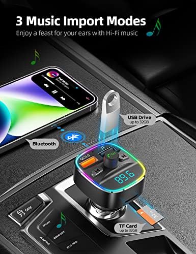 Nulaxy Bluetooth FM Transmitter for Car, Upgraded QC3.0 & 5V/1A Dual USB Charger - Image 4