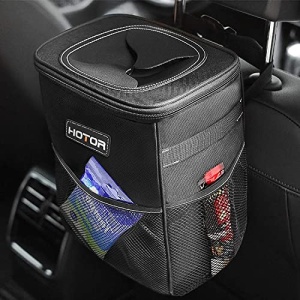 HOTOR Car Trash Can 2 Gallon with Lid and Storage Pockets, 100% Leak-Proof Car