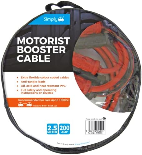 Simply SM200 Zip-bag Motorist Jump Leads Booster Cable 200AMP 2.5M Long