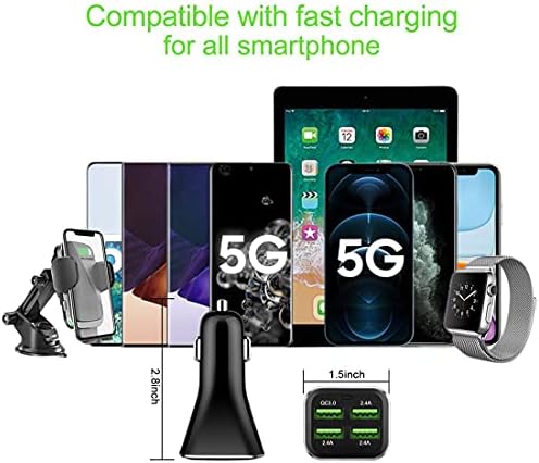 USB Car Charger Adapter, QC 3.0 Fast car Charger, 4-Port Multi 9.6 Amp 48W - Image 5