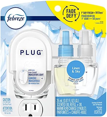 Febreze Odor-Eliminating Fade Defy PLUG Air Freshener, Linen & Sky, Starter Kit