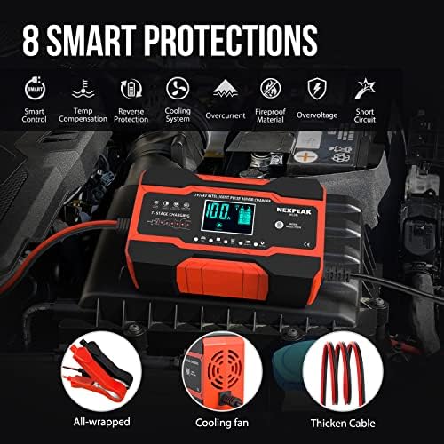 10-Amp Car Battery Charger, 12V and 24V Smart Fully Automatic Battery Charger - Image 4