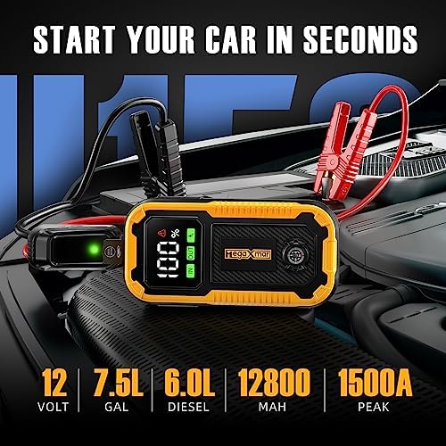 MegaXmar Car Battery Jump Starter -1500A Peak 12800mAh,Portable Car Jump Starter - Image 2