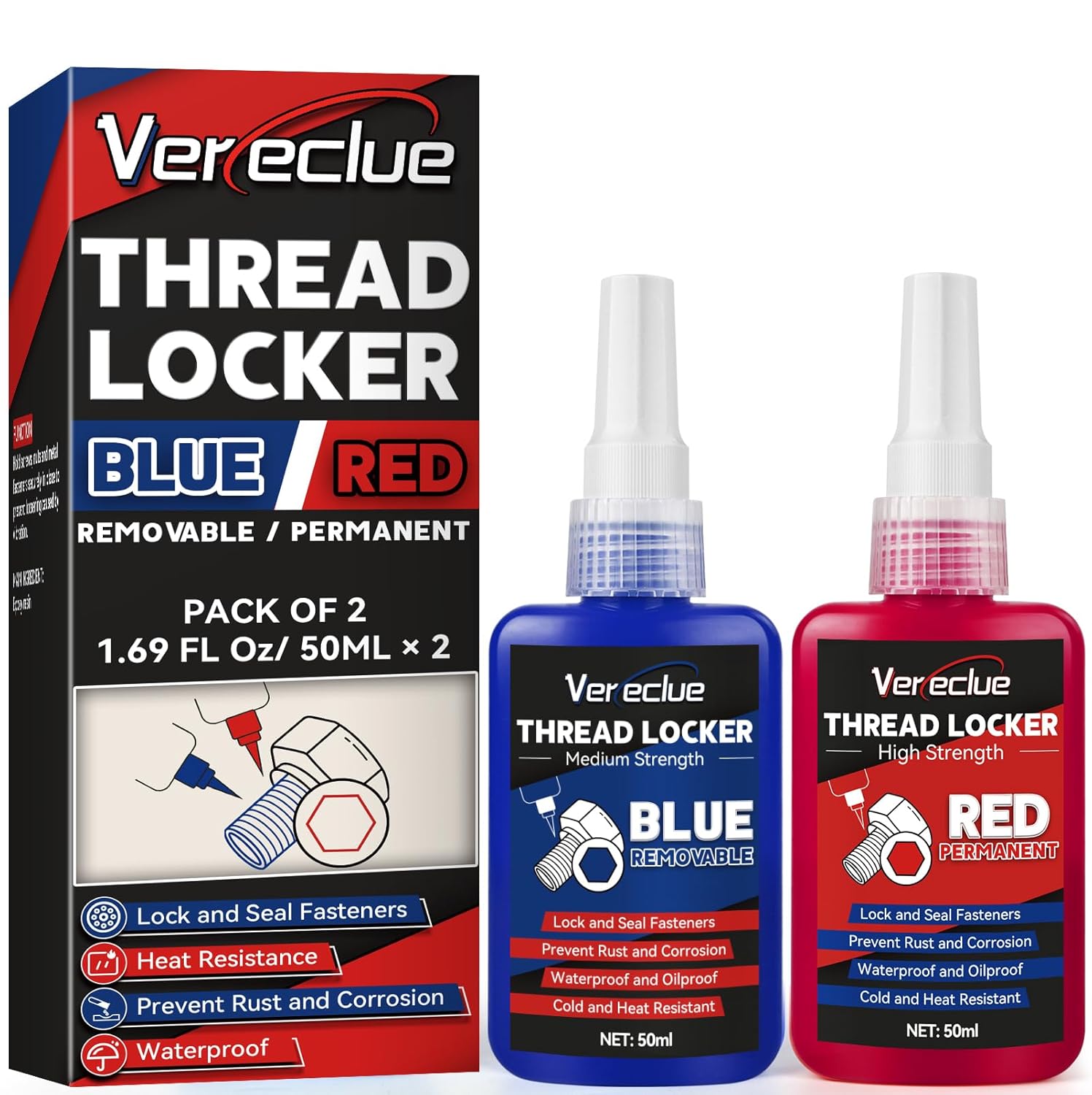 Thread Lock 50ml Blue and 50ml Red